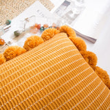 Yeknu Pompom Ball Cushion Cover Vintage Yellow Ivory Pink Green Pillow Cover Knit 43cm*43cm Zip Open Home Decoration Sofa Bed