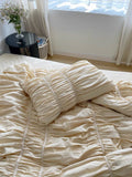 Yeknu Ins Style Korean Simple Quilt Cover Design Handmade Bubble Fold Pure Cotton 4-Piece Set Princess Style Bedding Home Textile