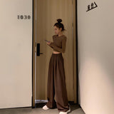 Yeknu Retro Solid Color Wild Straight Wide Leg Pants Female Spring New Korean Fashion High Waist Casual Long Pants