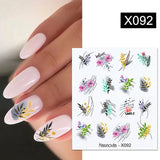 Yeknu 1Pc Spring Water Nail Decal And Sticker Flower Leaf Tree Green Simple Summer DIY Slider For Manicuring Nail Art Watermark