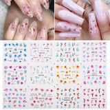 Yeknu 12 pattern/sheet Colorful French Nail Stickers Manicure Rainbow Wave Summer Neon Geometric Lines Water Nail Decals Set