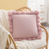 Yeknu Pompom Ball Cushion Cover Vintage Yellow Ivory Pink Green Pillow Cover Knit 43cm*43cm Zip Open Home Decoration Sofa Bed