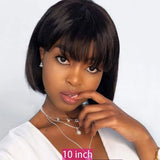 Yeknu Natural Black Colored Straight Short Bob Wig With Bangs Brazilian Hair Wigs Glueless Full Machine Made None Lace Wigs For Women