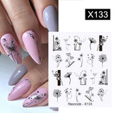 Yeknu 1Pc Spring Water Nail Decal And Sticker Flower Leaf Tree Green Simple Summer DIY Slider For Manicuring Nail Art Watermark