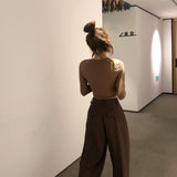 Yeknu Retro Solid Color Wild Straight Wide Leg Pants Female Spring New Korean Fashion High Waist Casual Long Pants