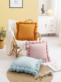 Yeknu Pompom Ball Cushion Cover Vintage Yellow Ivory Pink Green Pillow Cover Knit 43cm*43cm Zip Open Home Decoration Sofa Bed