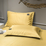 Yeknu Newest Products Pure Color Embroidered ice Silk Mat Bed Cover fitted sheet Pillowcases 3 pcs Luxury Bedding Yellow Color
