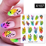 Yeknu 1Pc Spring Water Nail Decal And Sticker Flower Leaf Tree Green Simple Summer DIY Slider For Manicuring Nail Art Watermark