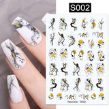 Yeknu 1 Sheet 3D Nail Sticker Blooming Ink Marble Flower Leaves Line Sliders French Tip Nails Decals Sticker DIY Decoration