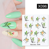 Yeknu 1Pc Spring Water Nail Decal And Sticker Flower Leaf Tree Green Simple Summer DIY Slider For Manicuring Nail Art Watermark