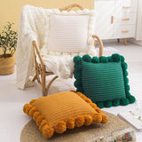 Yeknu Pompom Ball Cushion Cover Vintage Yellow Ivory Pink Green Pillow Cover Knit 43cm*43cm Zip Open Home Decoration Sofa Bed