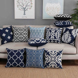 Yeknu Home Decor Embroidered Cushion Cover Navy/White Pillowcase Canvas Cotton Square Embroidery Pillow Cover 45x45cm Quatrefoil