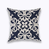 Yeknu Home Decor Embroidered Cushion Cover Navy/White Pillowcase Canvas Cotton Square Embroidery Pillow Cover 45x45cm Quatrefoil