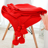 Yeknu Nordic Knitted Blanket for Sofa Shawl Macrame Tassel Pompom Knitted Bedspread Blanket