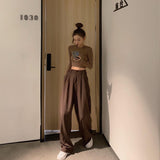 Yeknu Retro Solid Color Wild Straight Wide Leg Pants Female Spring New Korean Fashion High Waist Casual Long Pants