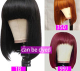 Yeknu Natural Black Colored Straight Short Bob Wig With Bangs Brazilian Hair Wigs Glueless Full Machine Made None Lace Wigs For Women