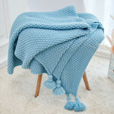 Yeknu Nordic Knitted Blanket for Sofa Shawl Macrame Tassel Pompom Knitted Bedspread Blanket