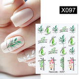 Yeknu 1Pc Spring Water Nail Decal And Sticker Flower Leaf Tree Green Simple Summer DIY Slider For Manicuring Nail Art Watermark