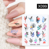 Yeknu 1Pc Spring Water Nail Decal And Sticker Flower Leaf Tree Green Simple Summer DIY Slider For Manicuring Nail Art Watermark