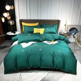 Yeknu Four-piece bedding light luxury cotton double household bed sheet quilt cover embroidered little bee fashion bedding green