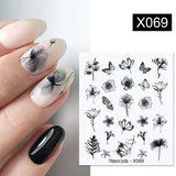 Yeknu 1Pc Spring Water Nail Decal And Sticker Flower Leaf Tree Green Simple Summer DIY Slider For Manicuring Nail Art Watermark