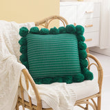 Yeknu Pompom Ball Cushion Cover Vintage Yellow Ivory Pink Green Pillow Cover Knit 43cm*43cm Zip Open Home Decoration Sofa Bed