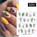 Yeknu 1Pc Spring Water Nail Decal And Sticker Flower Leaf Tree Green Simple Summer DIY Slider For Manicuring Nail Art Watermark