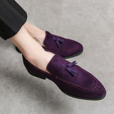 Yeknu Men's Loafers Brand Suede Leather Shoes Vintage Slip-on Classic Casual Men Driving Shoes Wedding Male Dress Shoes Tassel pointed