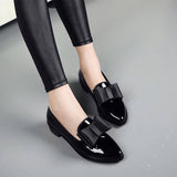 Yeknu Pointed Toe Women Flats Shoes Bow Women Shoes Patent Leather Casual Single Summer Ballerina Women Shallow Mouth Shoes