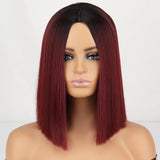 Yeknu Gray And White Female Short Bob Wig Synthetic High Temperature Resistant Wig Middle Part Wine Red Cosplay Wig