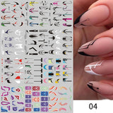 Yeknu 12 pattern/sheet Colorful French Nail Stickers Manicure Rainbow Wave Summer Neon Geometric Lines Water Nail Decals Set