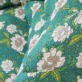 Yeknu Double Bed Cotton Green White Flowers 3pcs Printed Quilted Quilt Pillowcase Free Shipping