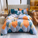 Yeknu 4pcs Autumn and Winter Thickening Soft Bedroom Bedding Set Home Textile Geometric Pattern Sheet Quilt Cover Pillowcase