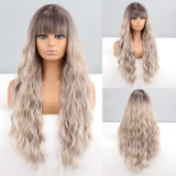 Yeknu Ombre Brown Light Blonde Platinum Long Wavy for Women Middle Part Hair Wig Cosplay Natural Heat Resistant Synthetic Wig