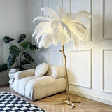 Yeknu Nordic Luxury Ostrich Feather LED Floor Lamps Modern Gold Resin Living Room Home Decor Lampara De Pie Salon Chevet Indoor Lights