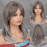 Yeknu Pink Gray With Bangs Long High Temperature Resistant Chemical Fiber Wig Lolita Fashion Party Wig