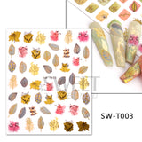 Yeknu Autumn Maple Leaf For Nail Sticker 3D Gold Yellow Fall Hollow Leaf Foil Design Adhesive Decal Slider Nail Decoration BESW-CS034