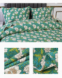 Yeknu Double Bed Cotton Green White Flowers 3pcs Printed Quilted Quilt Pillowcase Free Shipping