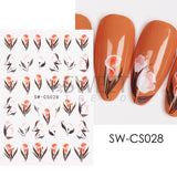 Yeknu Autumn Maple Leaf For Nail Sticker 3D Gold Yellow Fall Hollow Leaf Foil Design Adhesive Decal Slider Nail Decoration BESW-CS034