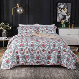 Yeknu 100% Cotton Double Bed Floral Red Flower 3pcs Printed Quilted Quilt Pillowcase Free Shipping de cama casal