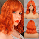 Yeknu Long Wavy Wine Red Synthetic Wig Women's Heat-Resistant Natural Half Part Cosplay Party Lolita Wig