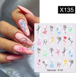 Yeknu 1Pc Spring Water Nail Decal And Sticker Flower Leaf Tree Green Simple Summer DIY Slider For Manicuring Nail Art Watermark