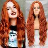 Yeknu Long Wavy Wine Red Synthetic Wig Women's Heat-Resistant Natural Half Part Cosplay Party Lolita Wig