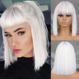 Yeknu Short Orange Straight Bob Wig Synthetic Wigs For Women With Bangs Daily Cosplay Hair Heat Resistant