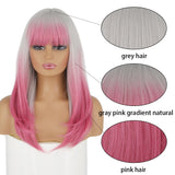 Yeknu Pink Gray With Bangs Long High Temperature Resistant Chemical Fiber Wig Lolita Fashion Party Wig