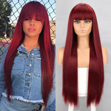 Yeknu Orange Synthetic Wigs Long Straight Wigs With Bangs For Women  Pink Red Cosplay Party Daily Use Natural Hair
