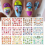 Yeknu 12 pattern/sheet Colorful French Nail Stickers Manicure Rainbow Wave Summer Neon Geometric Lines Water Nail Decals Set