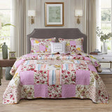 Yeknu Double Bed Cotton Printed Floral Rose 3 Piece Quilted Quilt Pillowcase Free Shipping