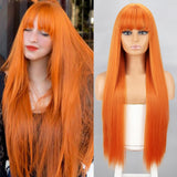 Yeknu Orange Synthetic Wigs Long Straight Wigs With Bangs For Women  Pink Red Cosplay Party Daily Use Natural Hair