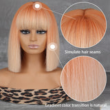 Yeknu Short Orange Straight Bob Wig Synthetic Wigs For Women With Bangs Daily Cosplay Hair Heat Resistant